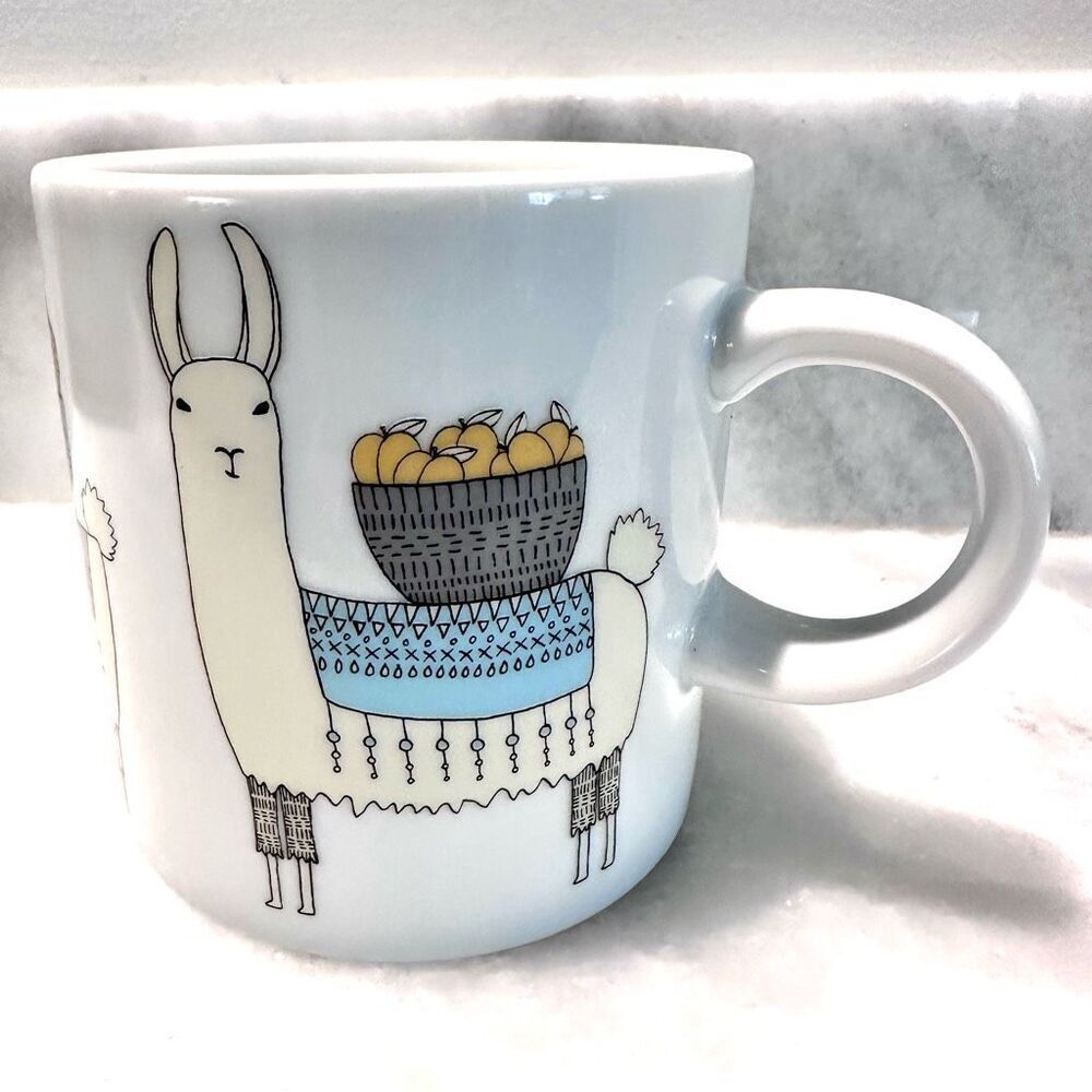 Danica Studio Llama Alpaca Mug Carrying Basket Tall White Coffee Tea Cup